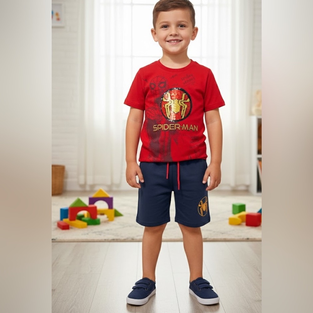 NWT- Boys Spider-Man T-Shirt and Navy Shorts Set